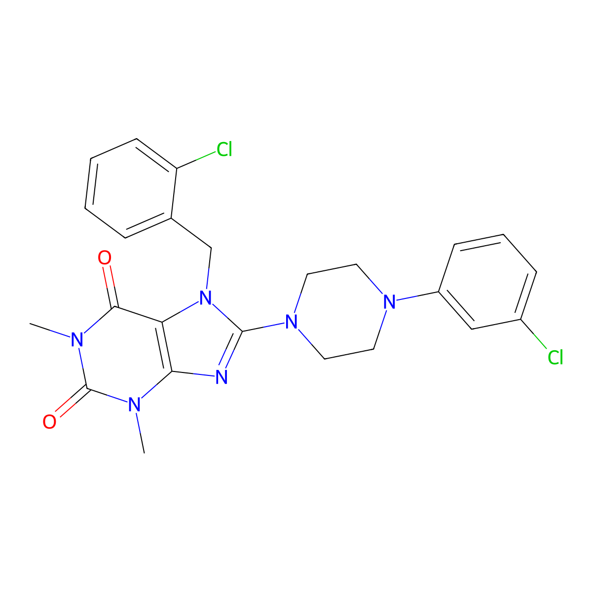 7-(2-chlorobenzyl)-8-(4-(3-chlorophenyl)piperazin-1-yl)-1,3-dimethyl-1H-purine-2,6(3H,7H)-dione molecular structure, CAS 652168-04-2