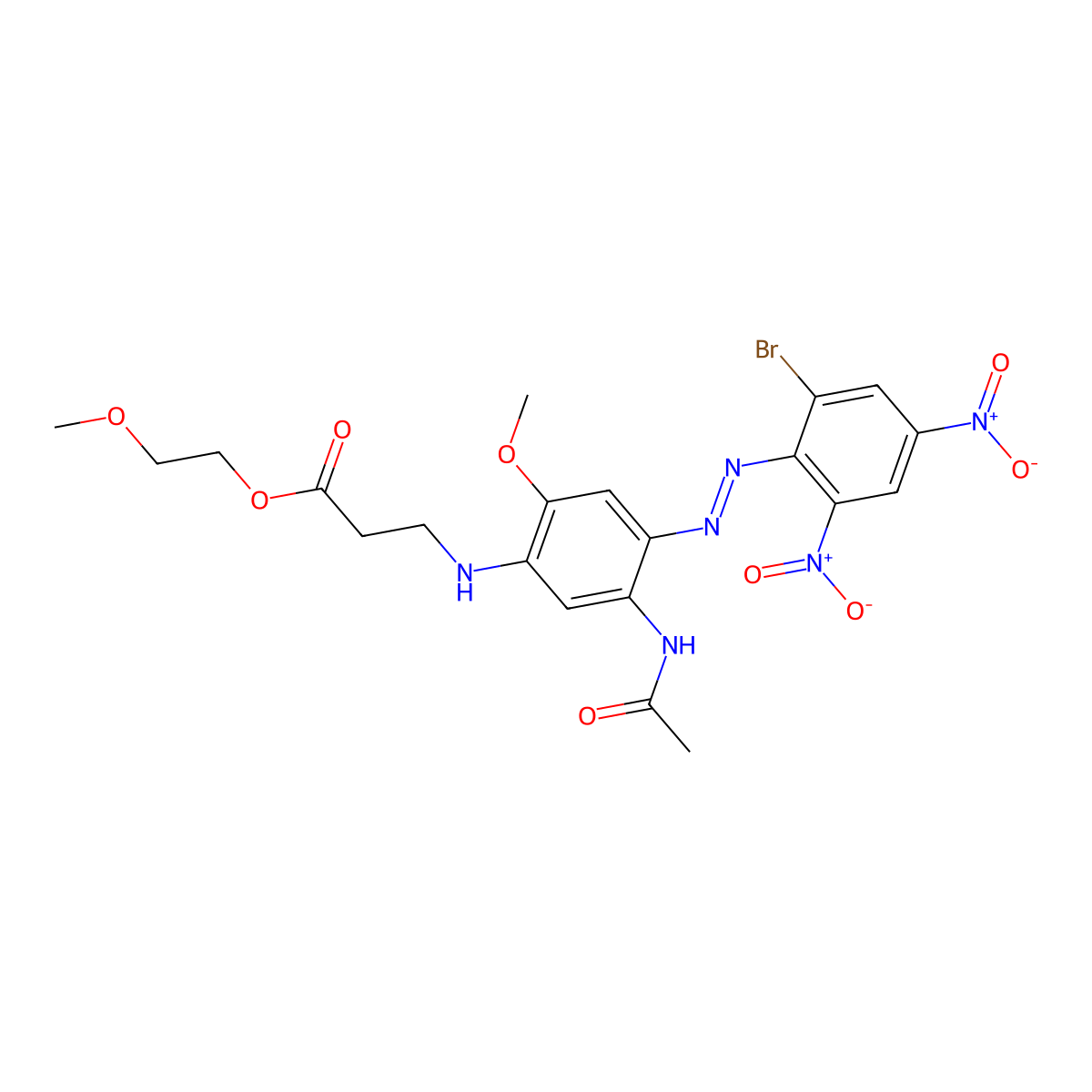 beta-Alanine, N-(5-(acetylamino)-4-(2-(2-bromo-4,6-dinitrophenyl)diazenyl)-2-methoxyphenyl)-, 2-methoxyethyl ester molecular structure, CAS 6522-67-4