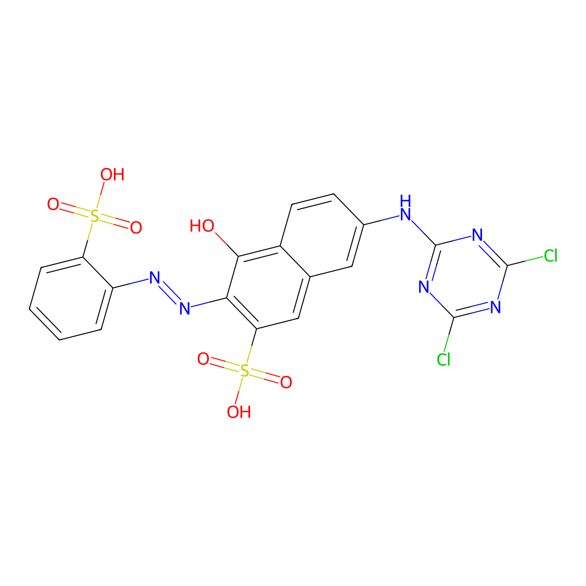 2-Naphthalenesulfonic acid, 7-[(4,6-dichloro-1,3,5-triazin-2-yl)amino]-4-hydroxy-3-[2-(2-sulfophenyl)diazenyl]- molecular structure, CAS 6522-74-3