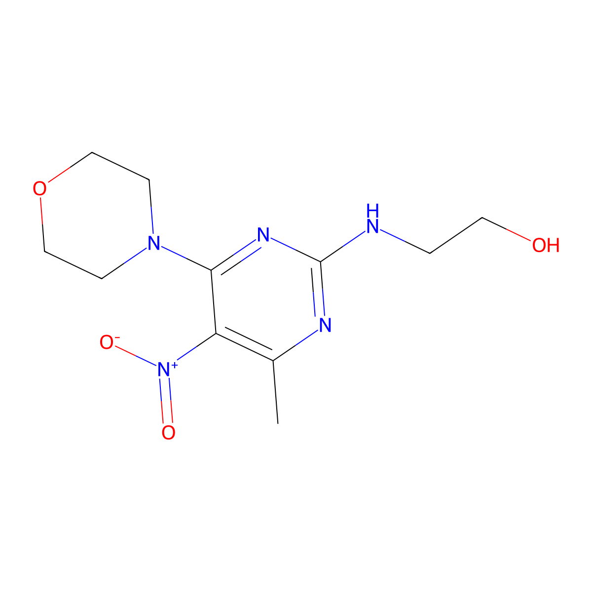 2-((4-Methyl-6-morpholino-5-nitropyrimidin-2-yl)amino)ethanol molecular structure, CAS 65224-69-3