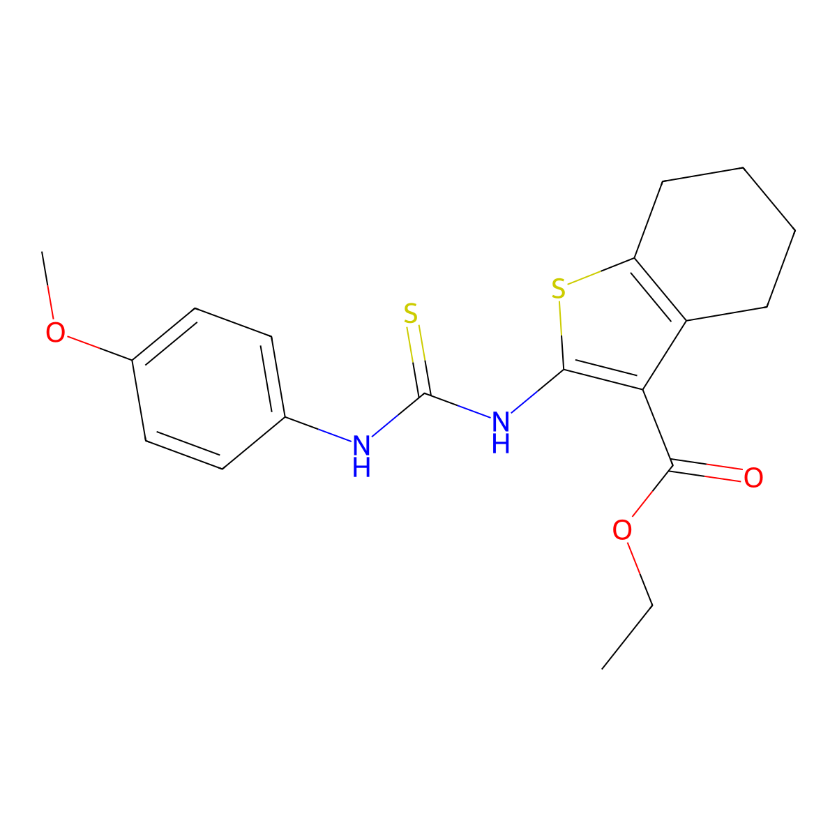 Ethyl 2-{[(4-methoxyphenyl)carbamothioyl]amino}-4,5,6,7-tetrahydro-1-benzothiophene-3-carboxylate molecular structure, CAS 65233-90-1