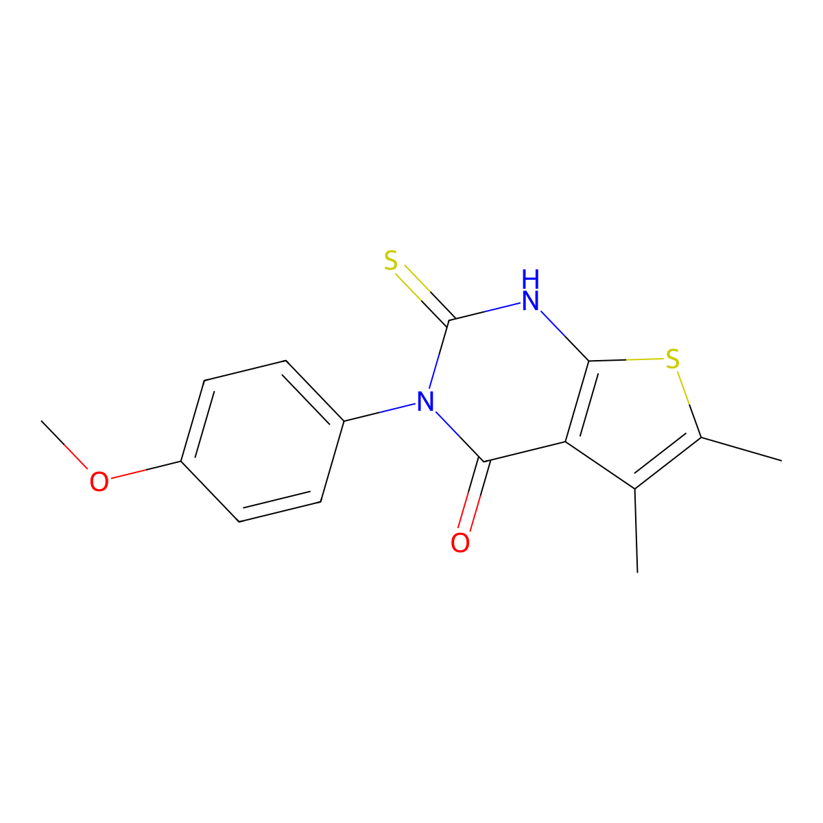2,3-Dihydro-3-(4-methoxyphenyl)-5,6-dimethyl-2-thioxothieno(2,3-d)pyrimidin-4(1H)-one molecular structure, CAS 65234-06-2