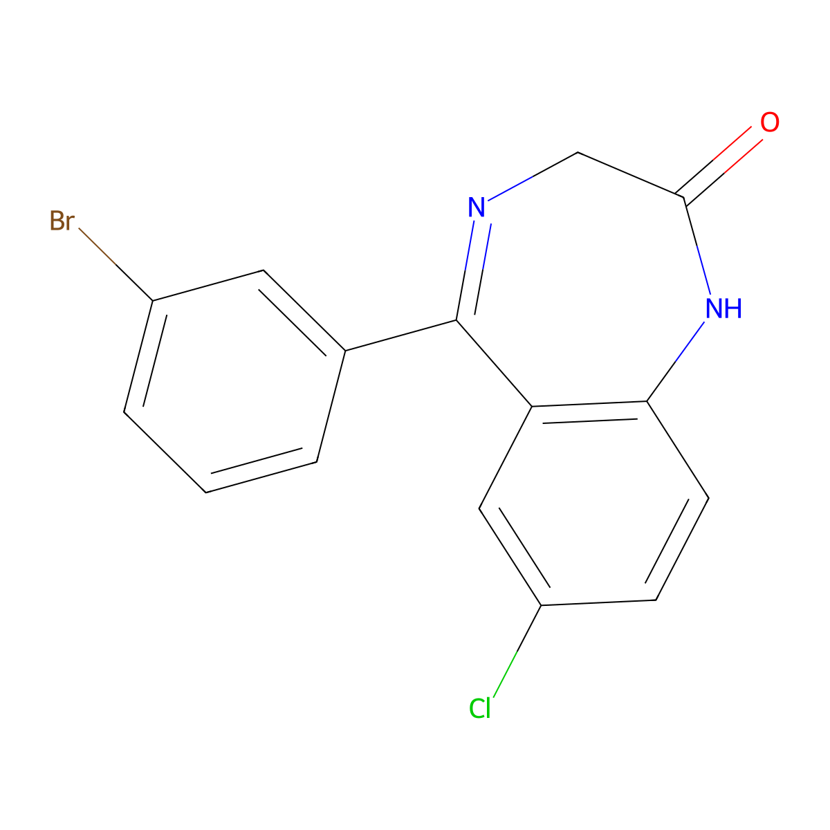 2H-1,4-Benzodiazepin-2-one, 5-(3-bromophenyl)-7-chloro-1,3-dihydro- molecular structure, CAS 65247-08-7
