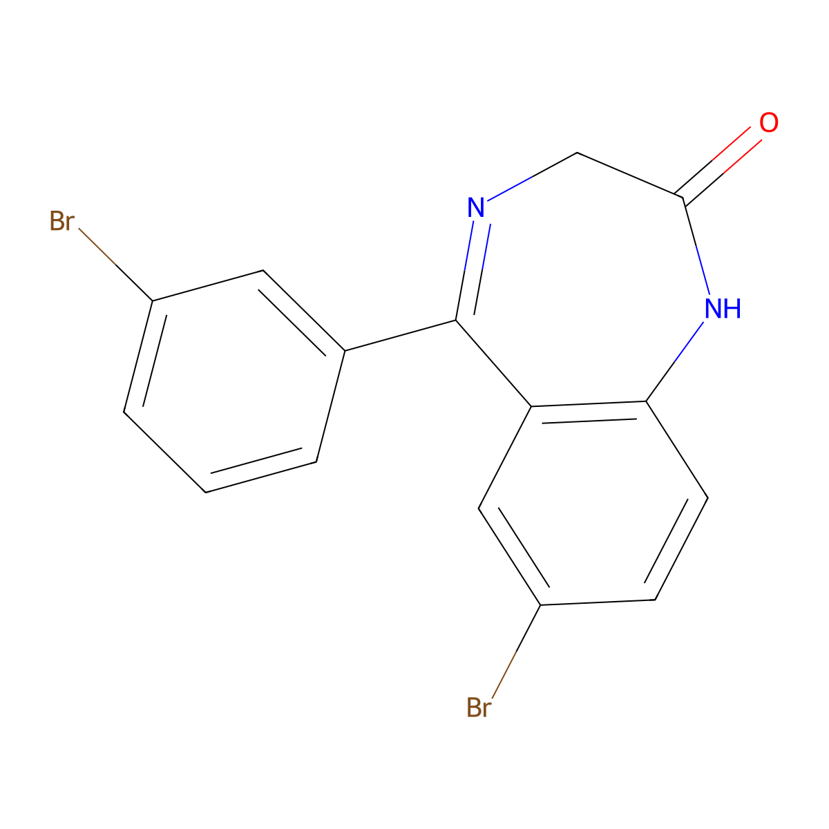 7-Bromo-5-(3-bromophenyl)-1,3-dihydro-2H-1,4-benzodiazepin-2-one molecular structure, CAS 65247-11-2