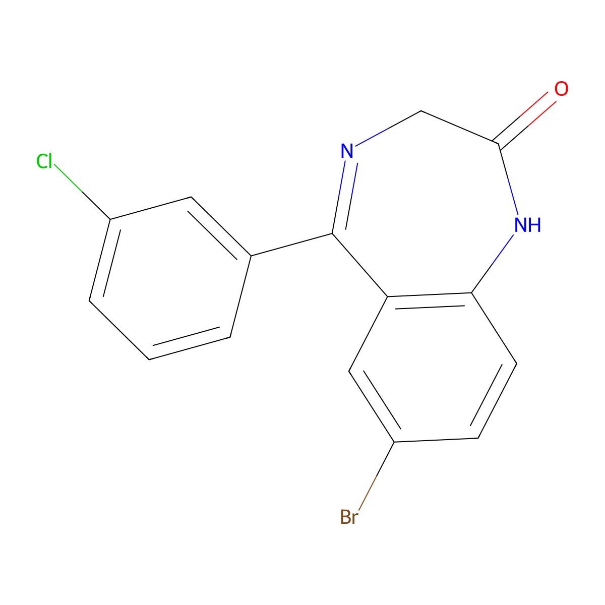 7-Bromo-5-(3-chlorophenyl)-1,3-dihydro-2H-1,4-benzodiazepin-2-one molecular structure, CAS 65247-13-4