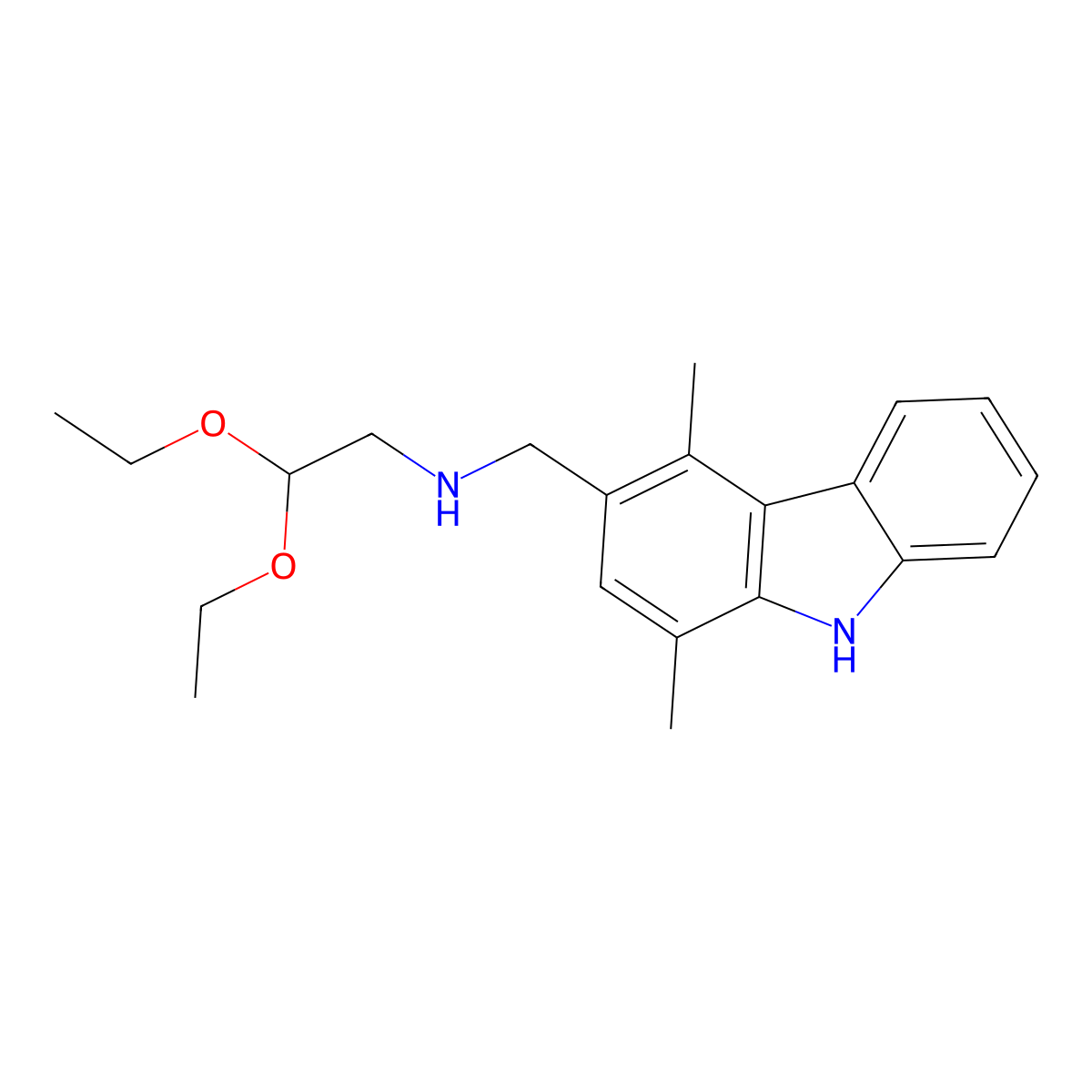 Acetaldehyde, 2-(((1,4-dimethyl-3-carbazolyl)methyl)amino)-, diethyl acetal molecular structure, CAS 65266-47-9