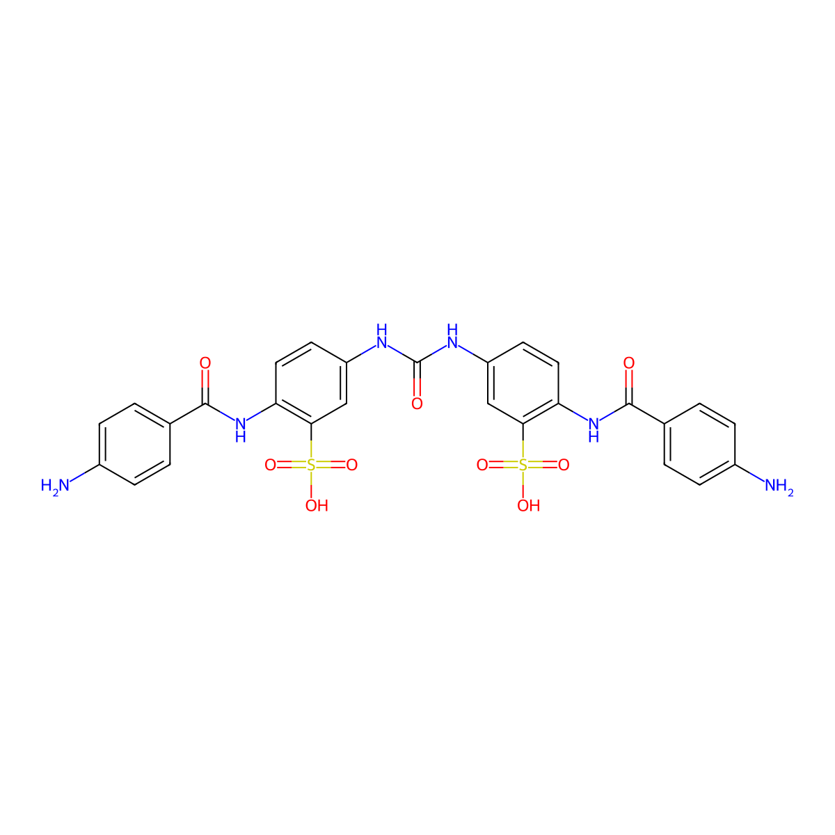 2-[(4-Aminobenzoyl)amino]-5-[[4-[(4-aminobenzoyl)amino]-3-sulfophenyl]carbamoylamino]benzenesulfonic acid molecular structure, CAS 6527-68-0