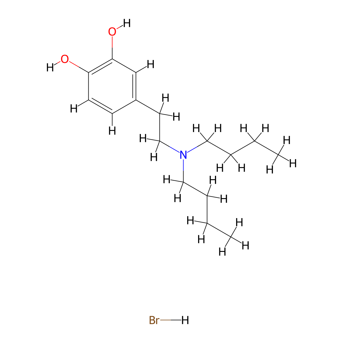 1,2-Benzenediol, 4-[2-(dibutylamino)ethyl]-, hydrobromide molecular structure, CAS 65273-67-8
