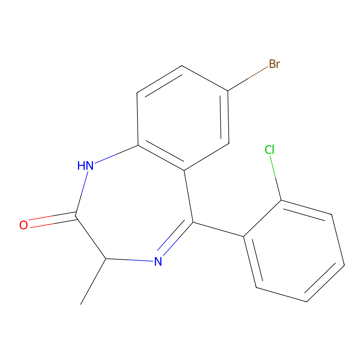 7-Bromo-5-(2-chlorophenyl)-3-methyl-1,3-dihydro-1,4-benzodiazepin-2-one molecular structure, CAS 65274-42-2