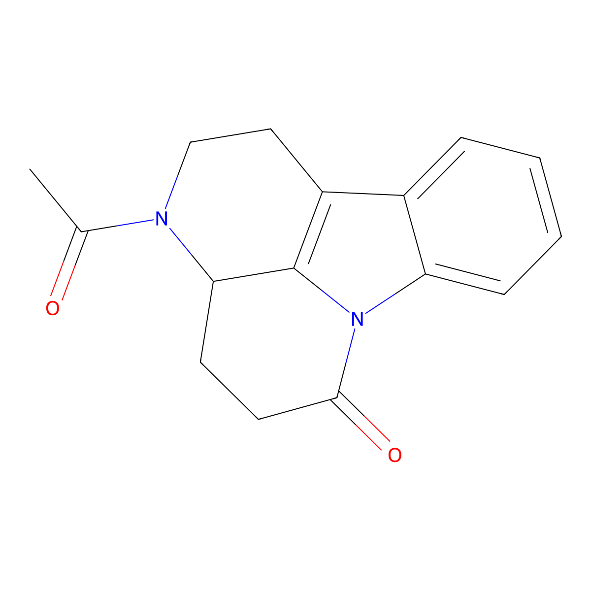 6-Acetyl-1,6-diazatetracyclo[7.6.1.0{5,16}.0{10,15}]hexadeca-9(16),10(15),11,13-tetraen-2-one molecular structure, CAS 65285-05-4