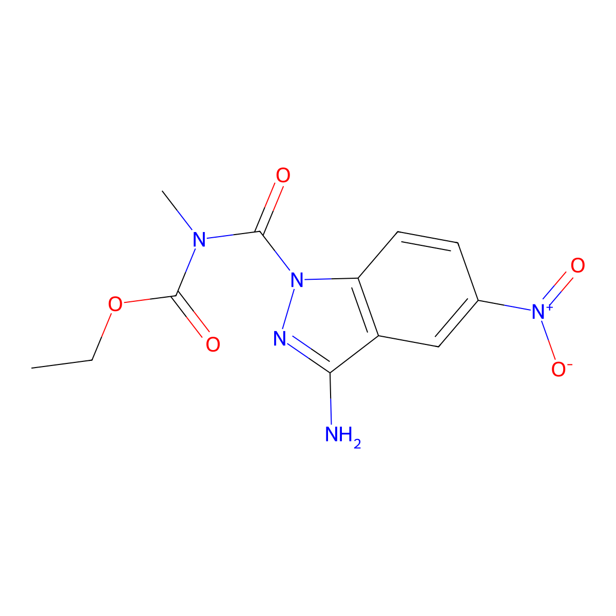 Ethyl (3-amino-5-nitro-1H-indazole-1-carbonyl)(methyl)carbamate molecular structure, CAS 65288-55-3