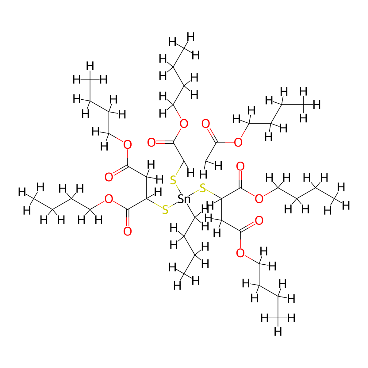 Butanedioic acid, 2,2',2''-[(butylstannylidyne)tris(thio)]tris-, 1,1',1'',4,4',4''-hexabutyl ester molecular structure, CAS 65291-39-6