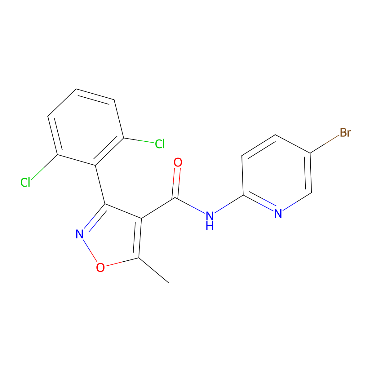 N-(5-bromopyridin-2-yl)-3-(2,6-dichlorophenyl)-5-methyl-1,2-oxazole-4-carboxamide molecular structure, CAS 652965-63-4
