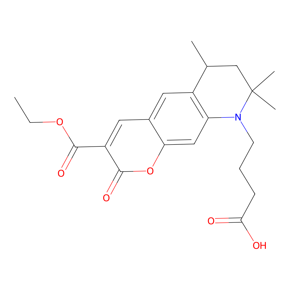 4-(3-(Ethoxycarbonyl)-6,8,8-trimethyl-2-oxo-7,8-dihydro-2H-pyrano[3,2-g]quinolin-9(6H)-yl)butanoic acid molecular structure, CAS 652966-03-5
