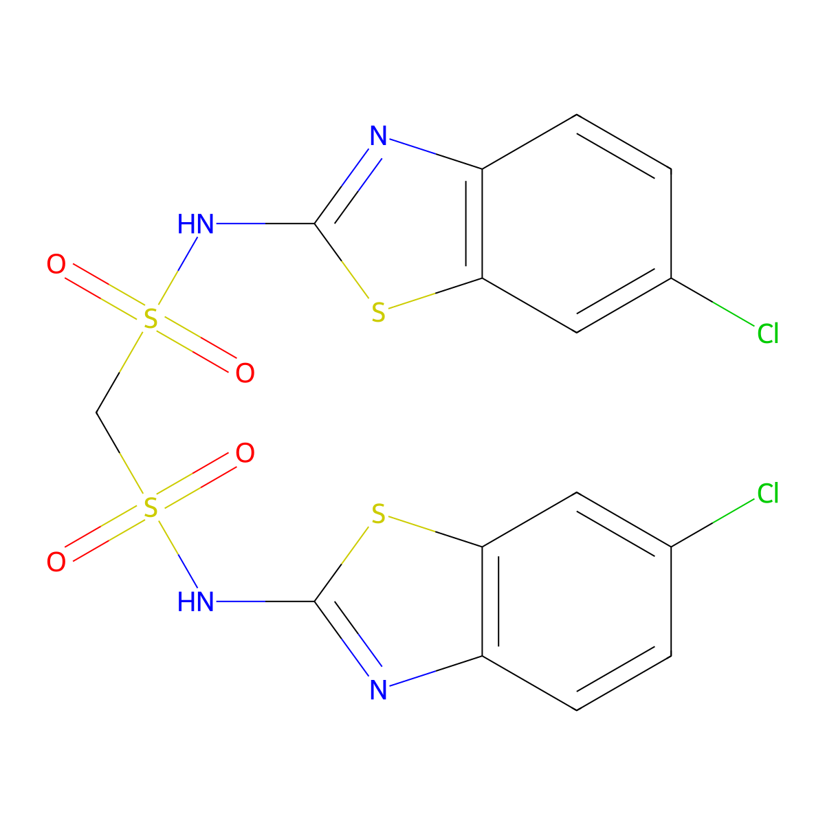 N,N'-bis(6-chloro-1,3-benzothiazol-2-yl)methanedisulfonamide molecular structure, CAS 652967-47-0