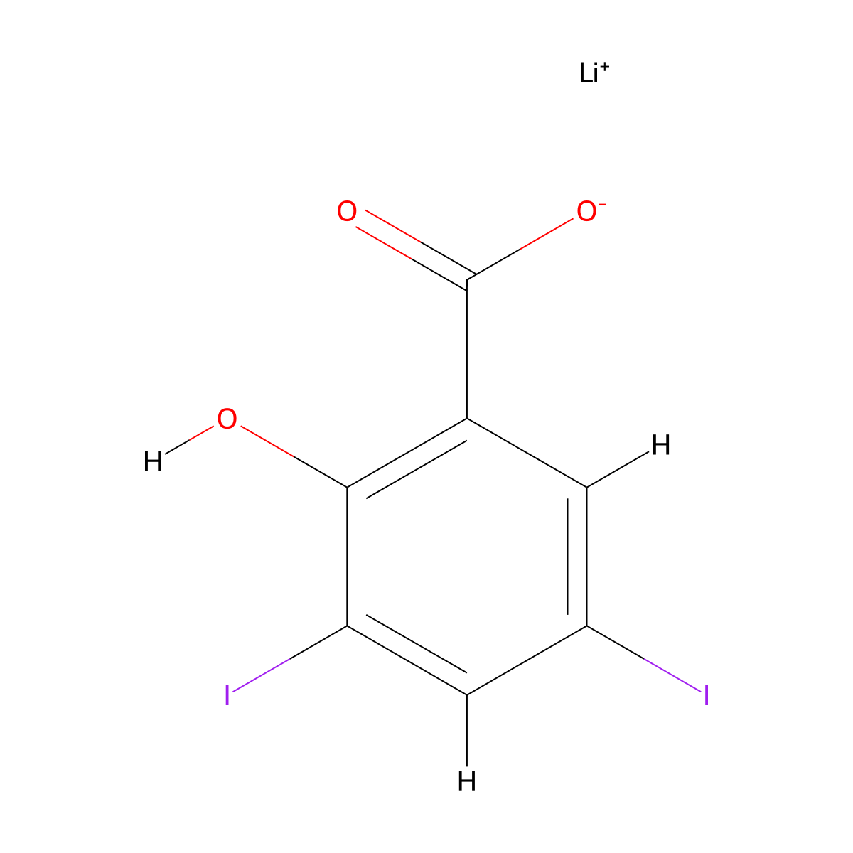 Lithium 3,5-diiodosalicylate molecular structure, CAS 653-14-5