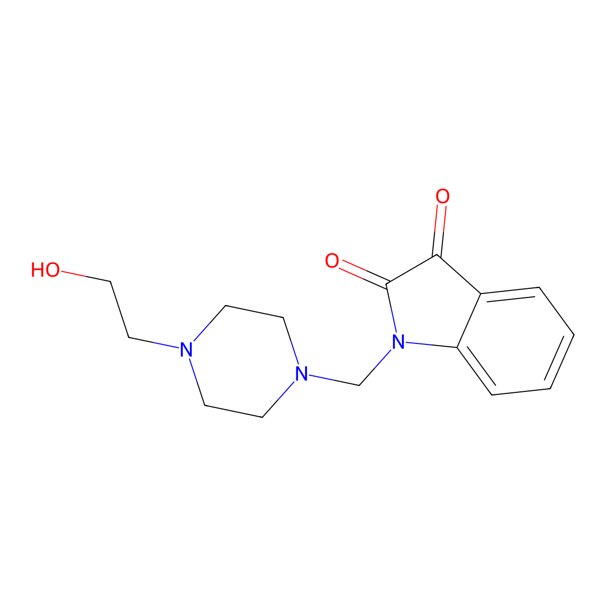 1-[4-(2-Hydroxy-ethyl)-piperazin-1-ylmethyl]-1H-indole-2,3-dione molecular structure, CAS 6532-17-8