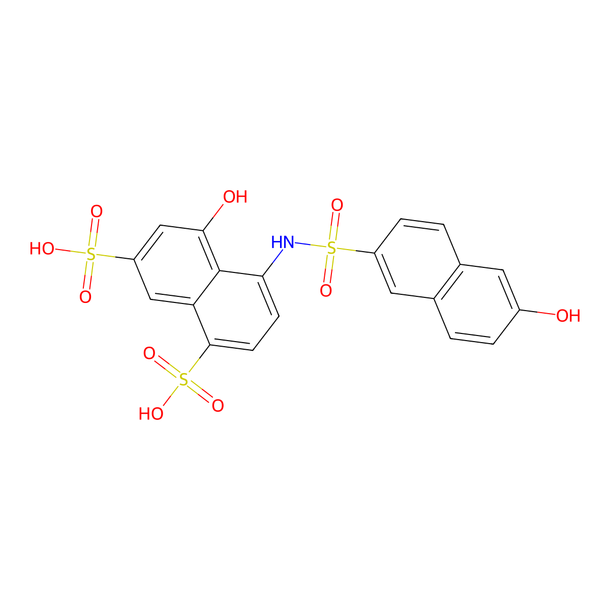 5-Hydroxy-4-(((6-hydroxy-2-naphthyl)sulphonyl)amino)naphthalene-1,7-disulphonic acid molecular structure, CAS 6535-71-3