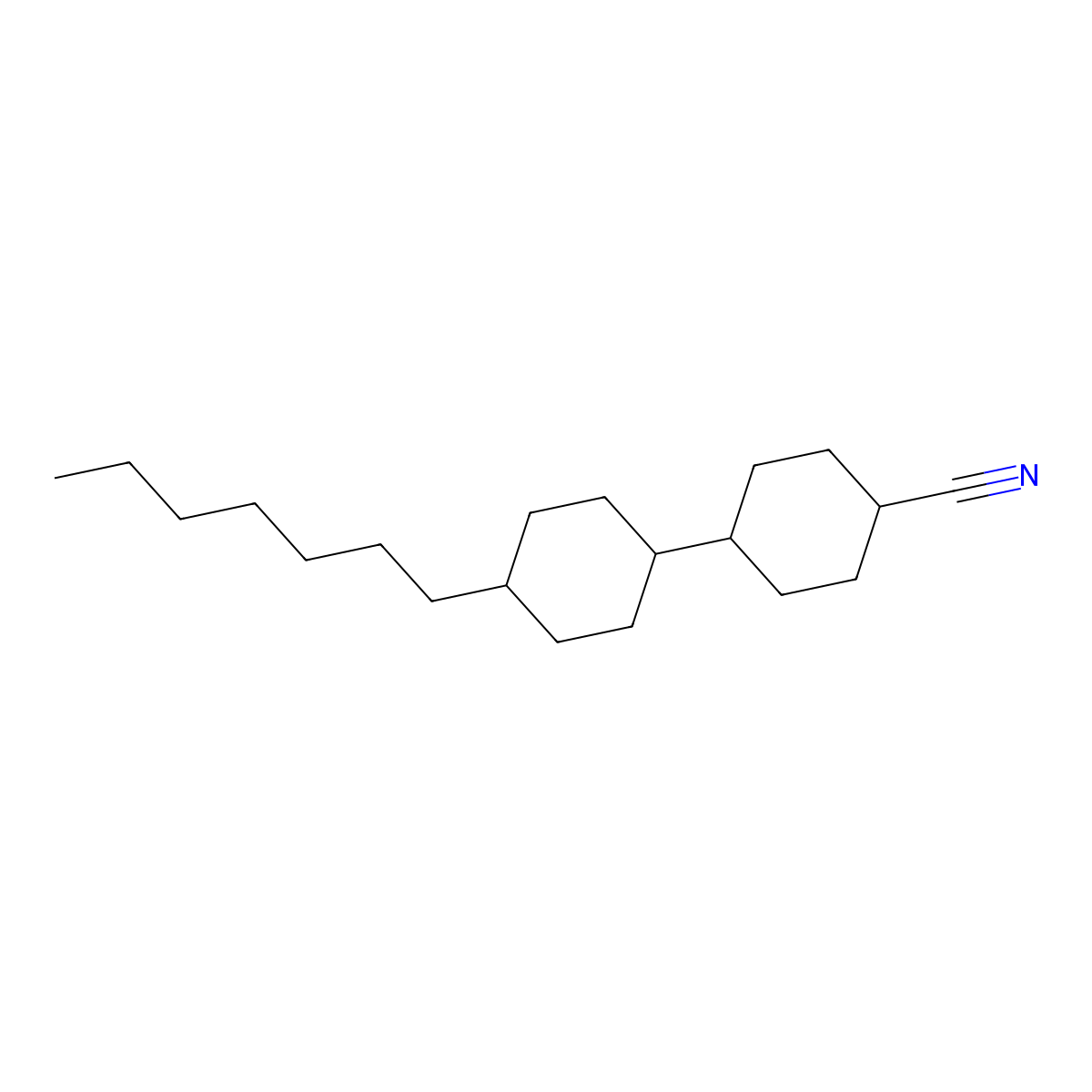 [1,1'-Bicyclohexyl]-4-carbonitrile, 4'-heptyl-, (trans,trans)- molecular structure, CAS 65355-37-5