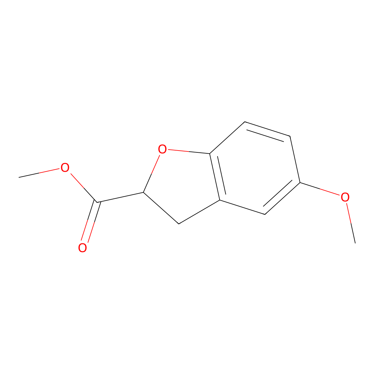 Methyl 5-methoxy-2,3-dihydro-1-benzofuran-2-carboxylate molecular structure, CAS 653578-12-2
