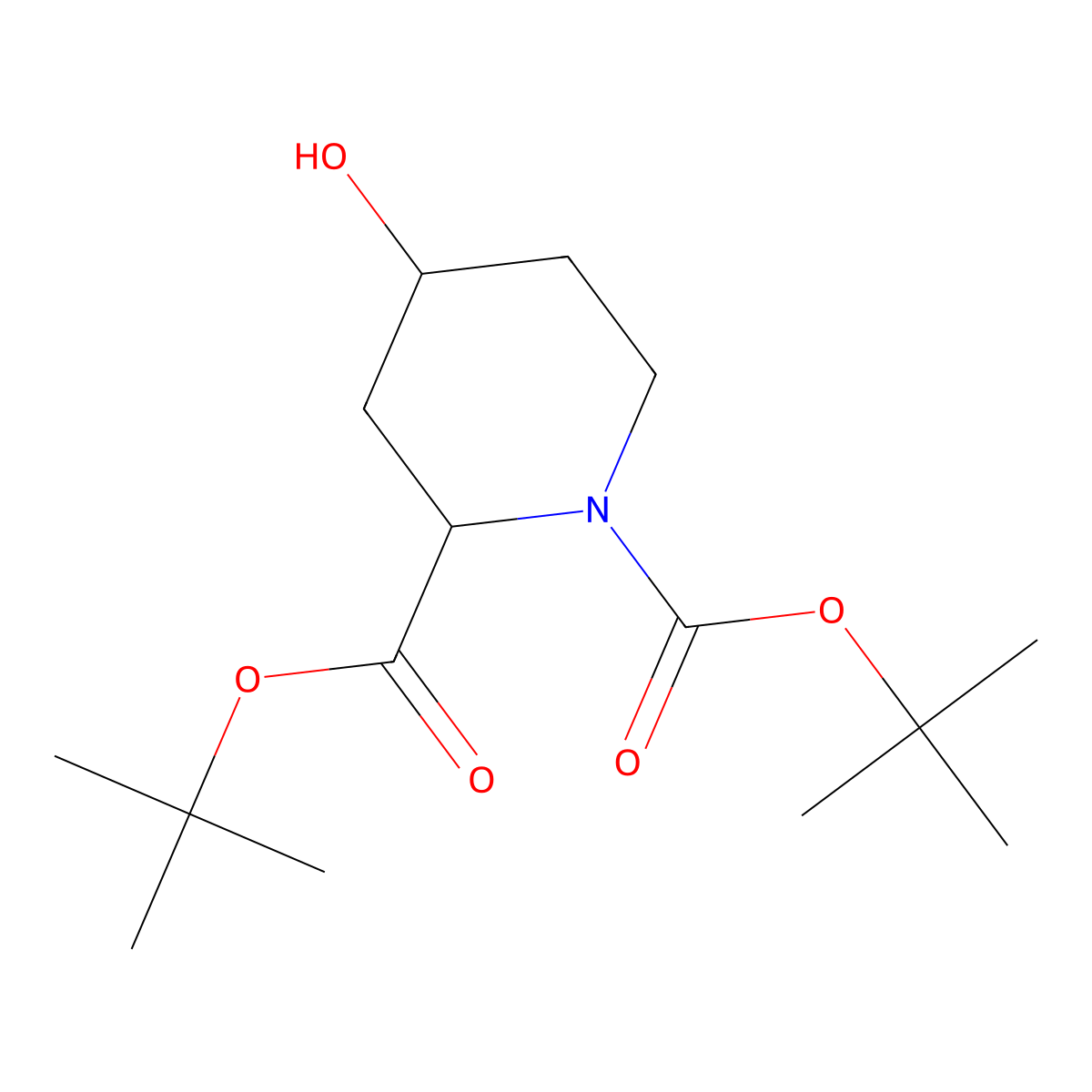 Di-tert-butyl (2S,4R)-4-hydroxypiperidine-1,2-dicarboxylate molecular structure, CAS 653589-35-6
