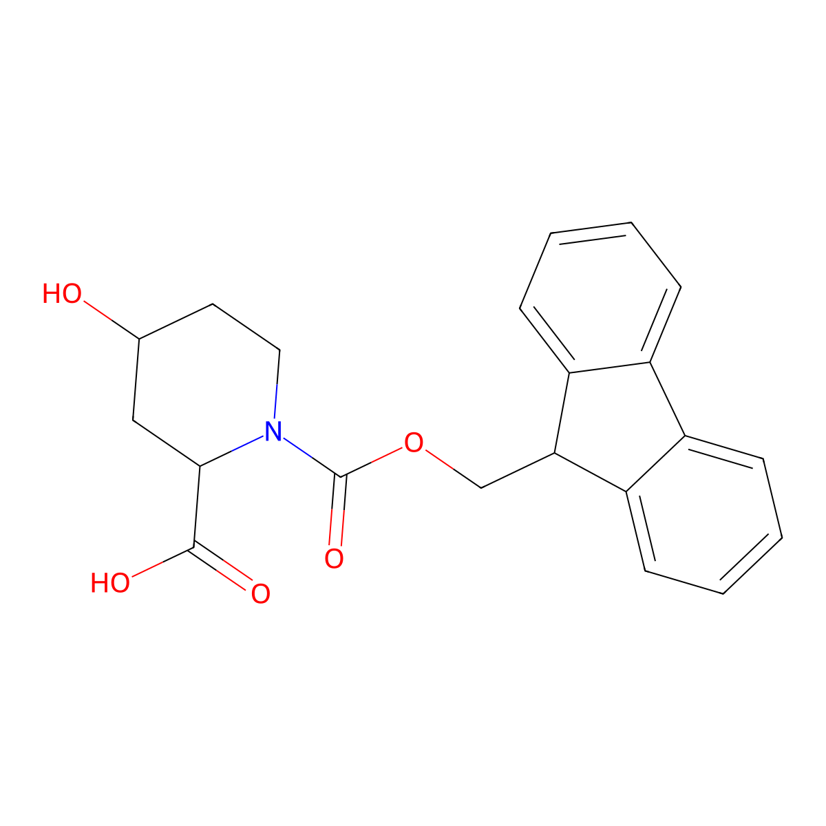 (2S,4S)-1-(((9H-fluoren-9-yl)methoxy)carbonyl)-4-hydroxypiperidine-2-carboxylic acid molecular structure, CAS 653589-47-0