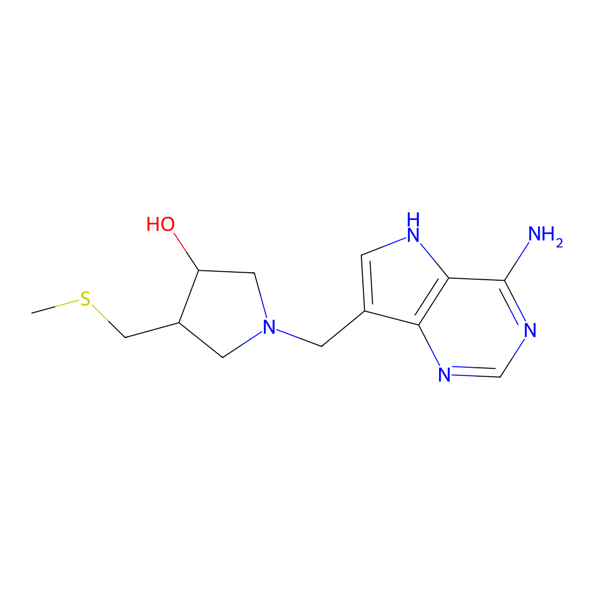 (3R,4S)-1-({4-amino-5H-pyrrolo[3,2-d]pyrimidin-7-yl}methyl)-4-[(methylsulfanyl)methyl]pyrrolidin-3-ol molecular structure, CAS 653592-04-2