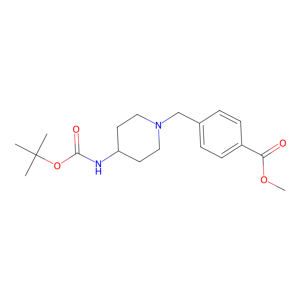 Methyl 4-[4-(tert-butoxycarbonylamino)piperidin-1-yl]methylbenzoate molecular structure, CAS 653593-69-2