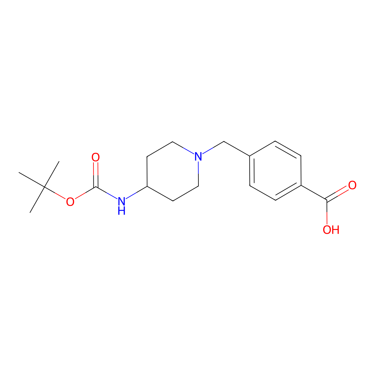 4-[4-(tert-Butoxycarbonylamino)piperidin-1-yl]methylbenzoic acid molecular structure, CAS 653593-70-5