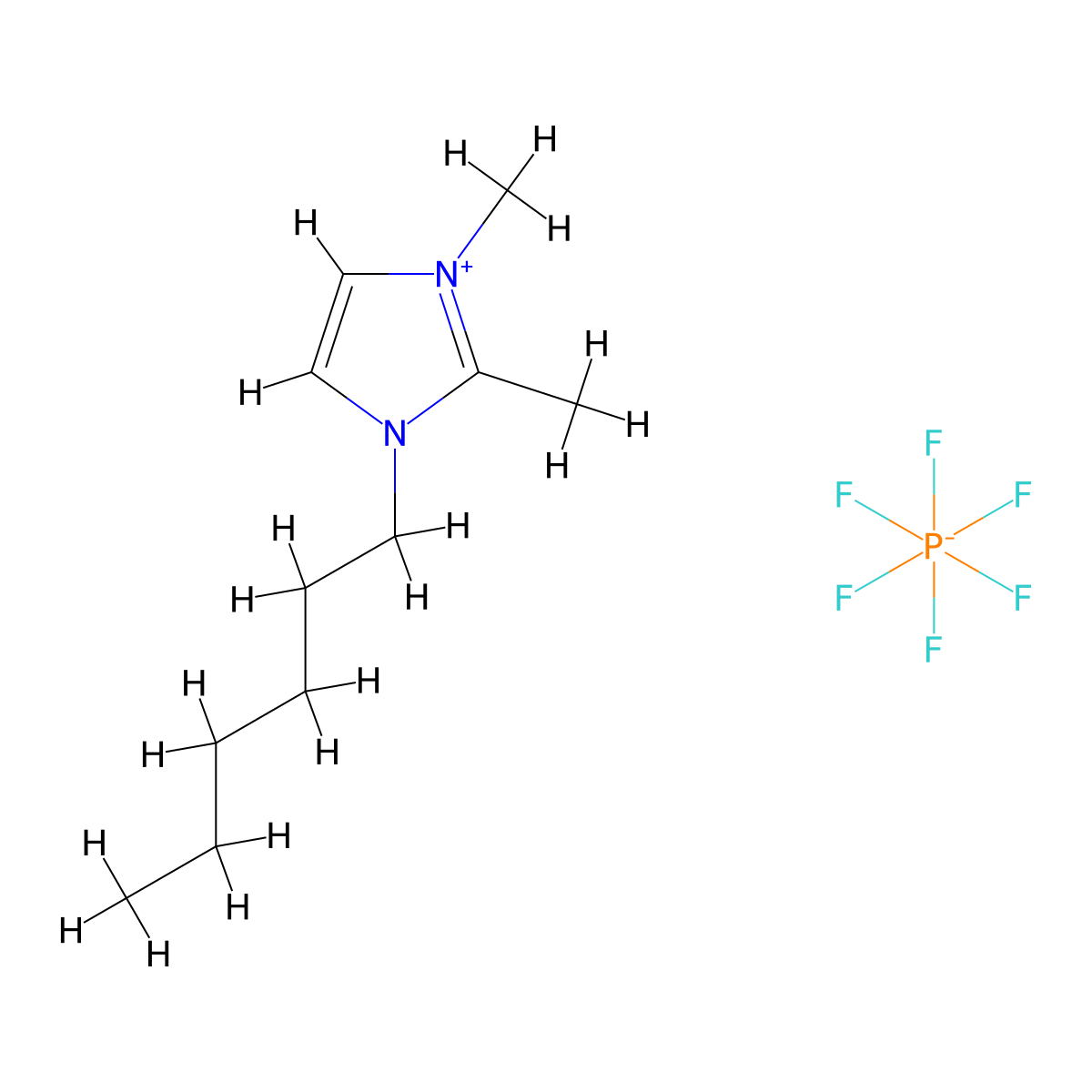 1-Hexyl-2,3-dimethylimidazolium hexafluorophosphate molecular structure, CAS 653601-27-5