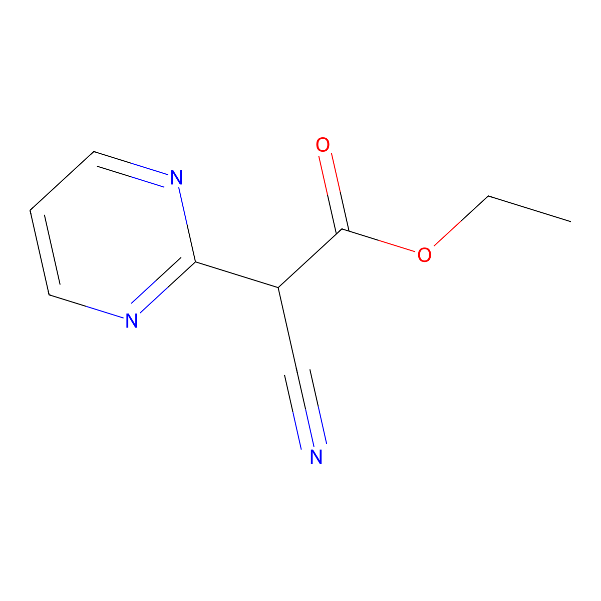 Ethyl cyano(pyrimidin-2-yl)acetate molecular structure, CAS 65364-63-8