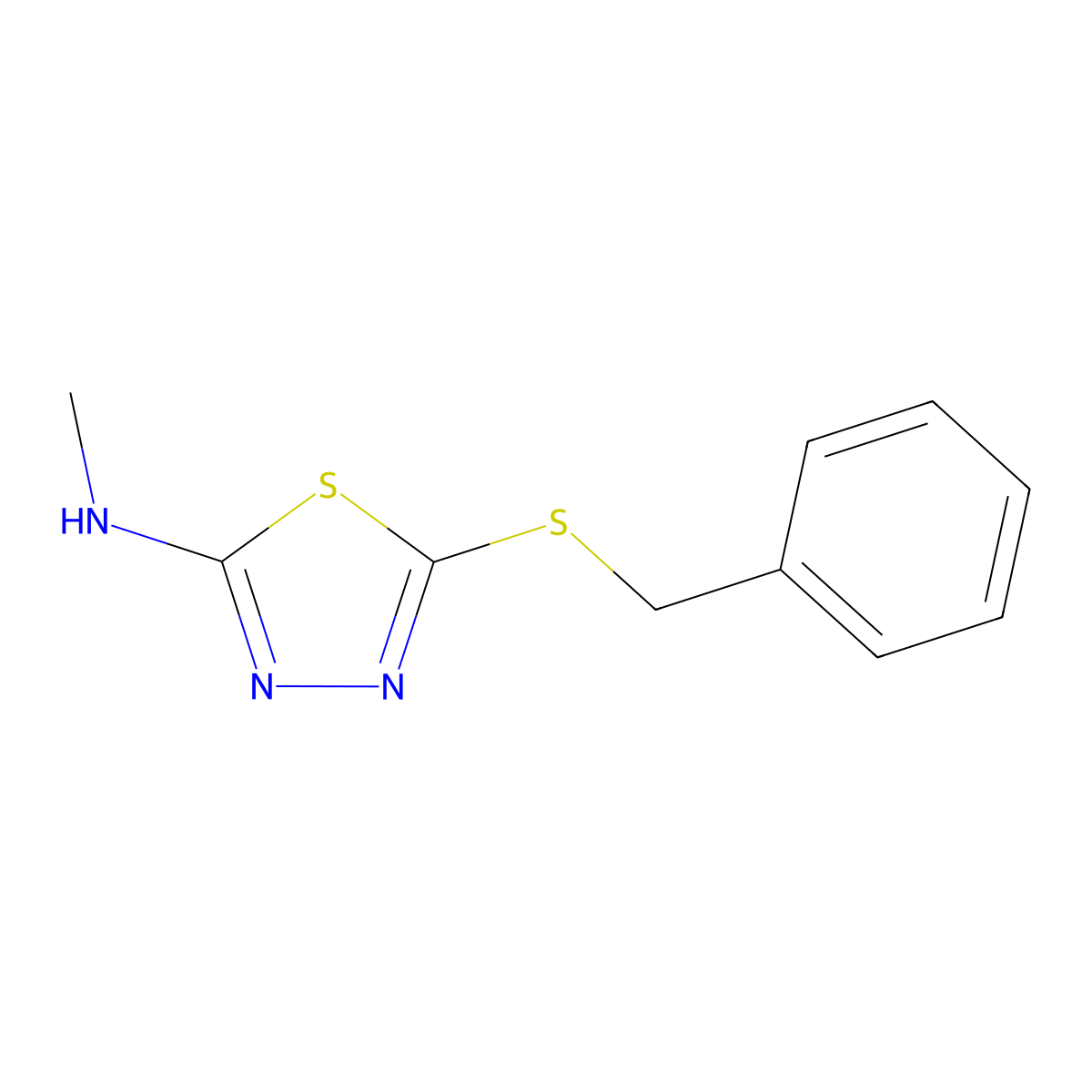5-(benzylthio)-N-methyl-1,3,4-thiadiazol-2-amine molecular structure, CAS 65373-29-7