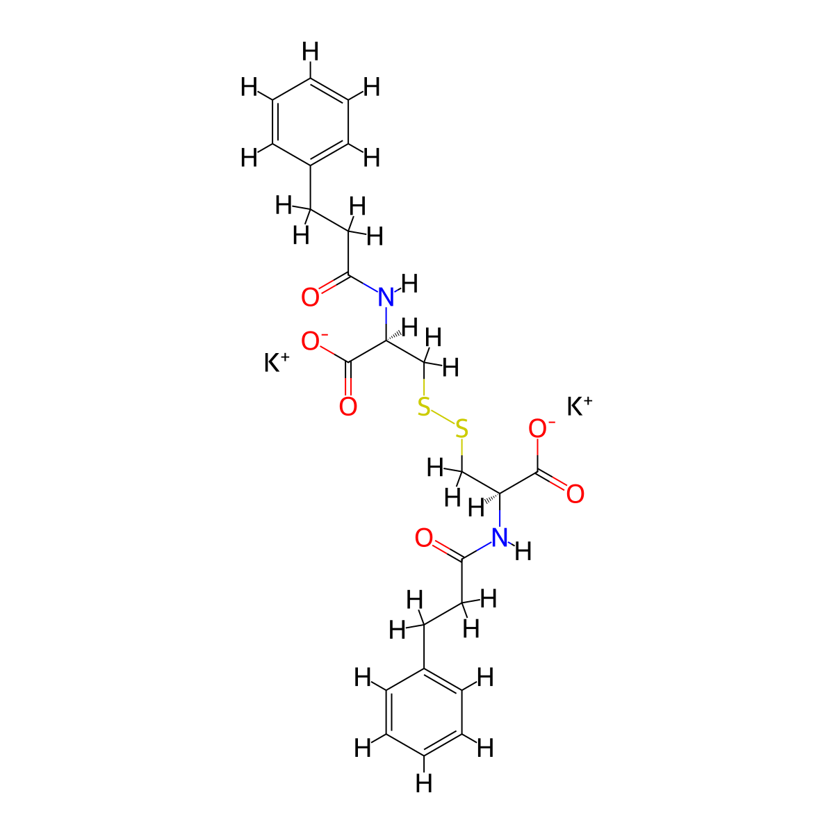 Cystine, N,N'-bis(hydrocinnamoyl)-, dipotassium salt, L- molecular structure, CAS 65375-71-5