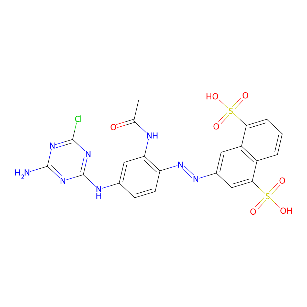 1,5-Naphthalenedisulfonic acid, 3-[[2-(acetylamino)-4-[(4-amino-6-chloro-1,3,5-triazin-2-yl)amino]phenyl]azo]- molecular structure, CAS 6539-67-9