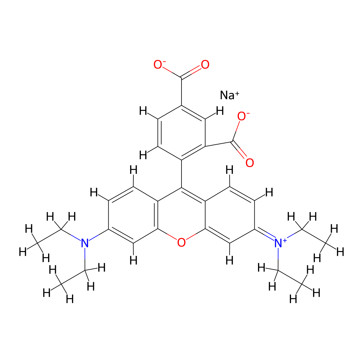Xanthylium, 9-(2,4-dicarboxyphenyl)-3,6-bis(diethylamino)-, inner salt, sodium salt (1:1) molecular structure, CAS 65392-81-6