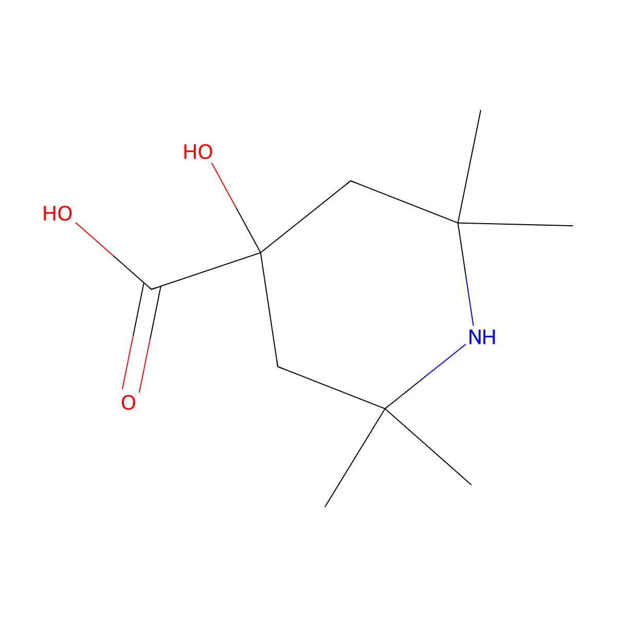 4-Piperidinecarboxylic acid, 4-hydroxy-2,2,6,6-tetramethyl- molecular structure, CAS 65402-65-5