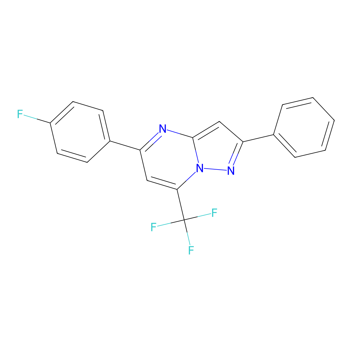 5-(4-Fluorophenyl)-2-phenyl-7-(trifluoromethyl)pyrazolo[1,5-a]pyrimidine molecular structure, CAS 654053-58-4