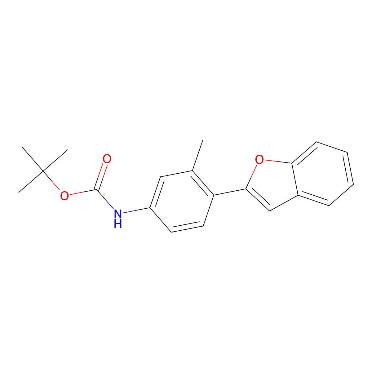 tert-Butyl [4-(1-benzofuran-2-yl)-3-methylphenyl]carbamate molecular structure, CAS 654056-83-4
