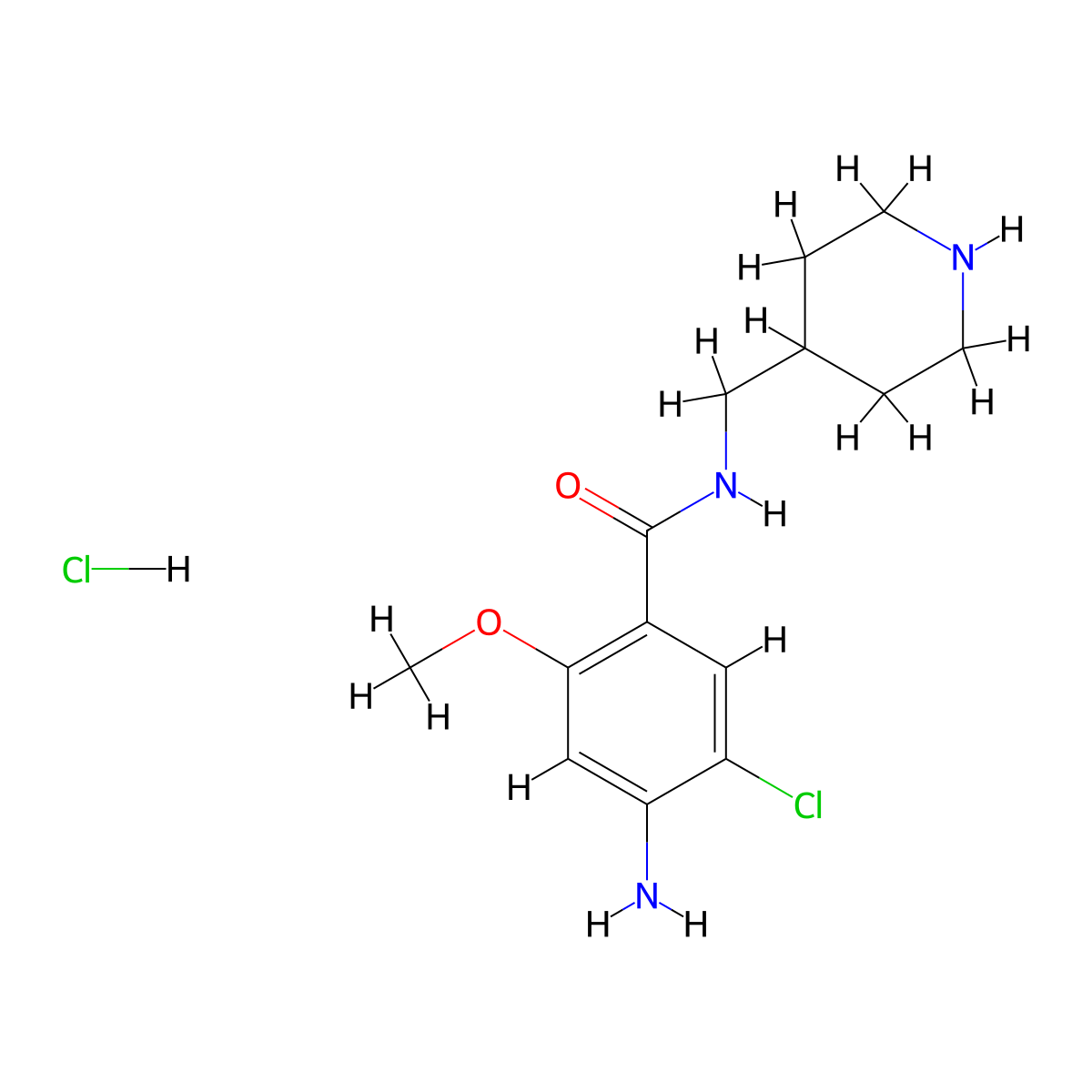 4-Amino-5-chloro-2-methoxy-N-(piperidin-4-ylmethyl)benzamide hydrochloride molecular structure, CAS 654084-41-0