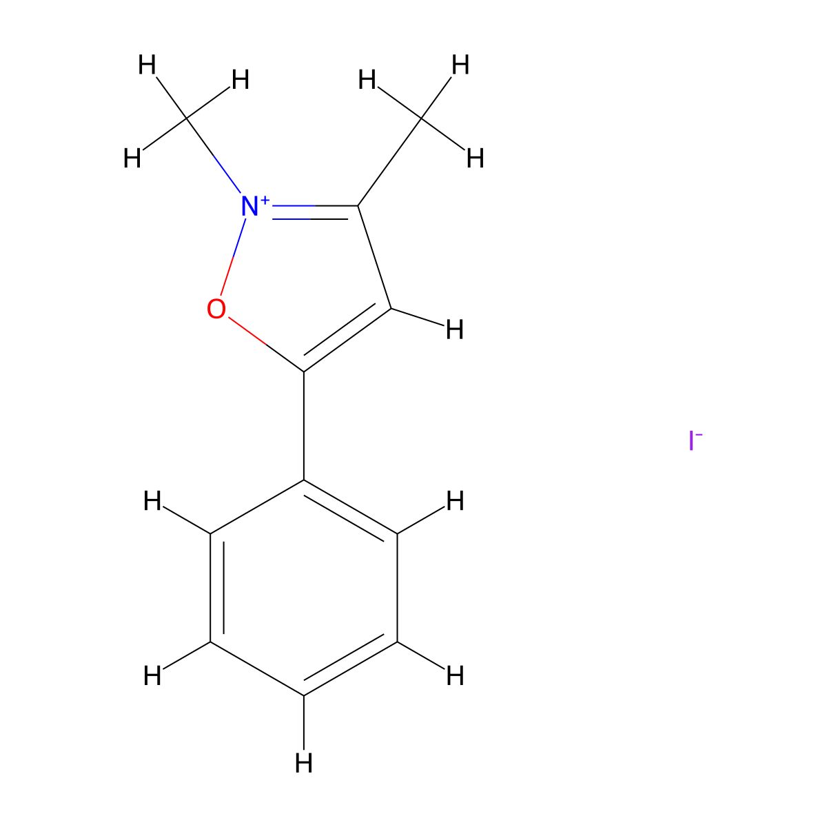 2,3-Dimethyl-5-phenyl-1,2-oxazol-2-ium iodide molecular structure, CAS 65409-03-2