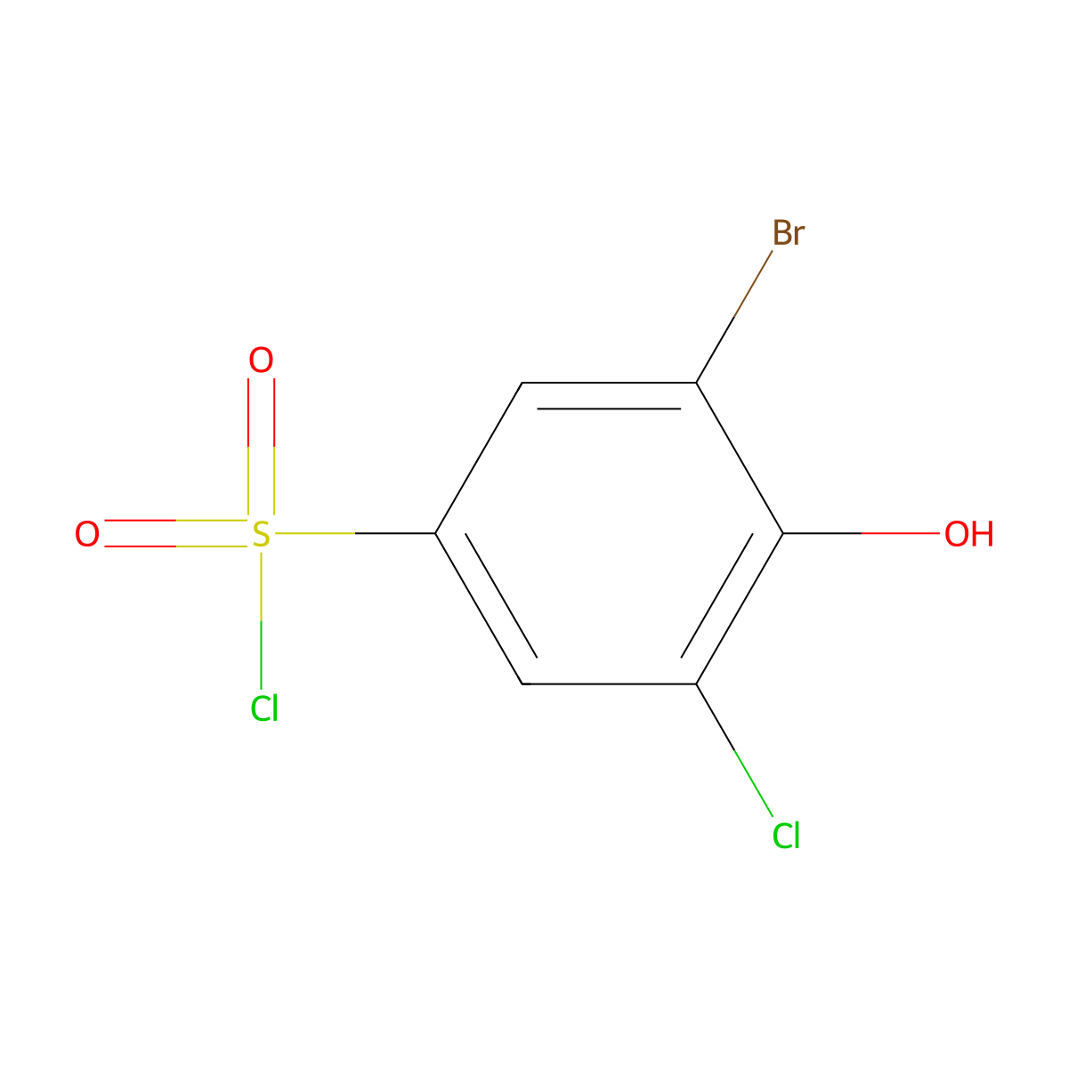 3-Bromo-5-chloro-4-hydroxybenzene-1-sulfonyl chloride molecular structure, CAS 65411-32-7