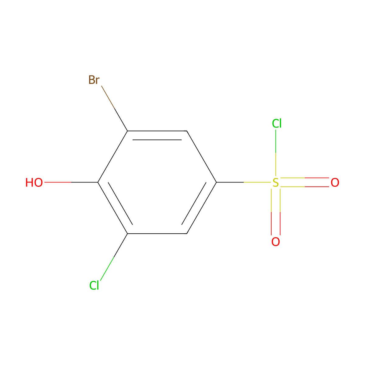 3-Bromo-5-chloro-4-hydroxybenzene-1-sulfonyl chloride molecular structure, CAS 65411-32-7