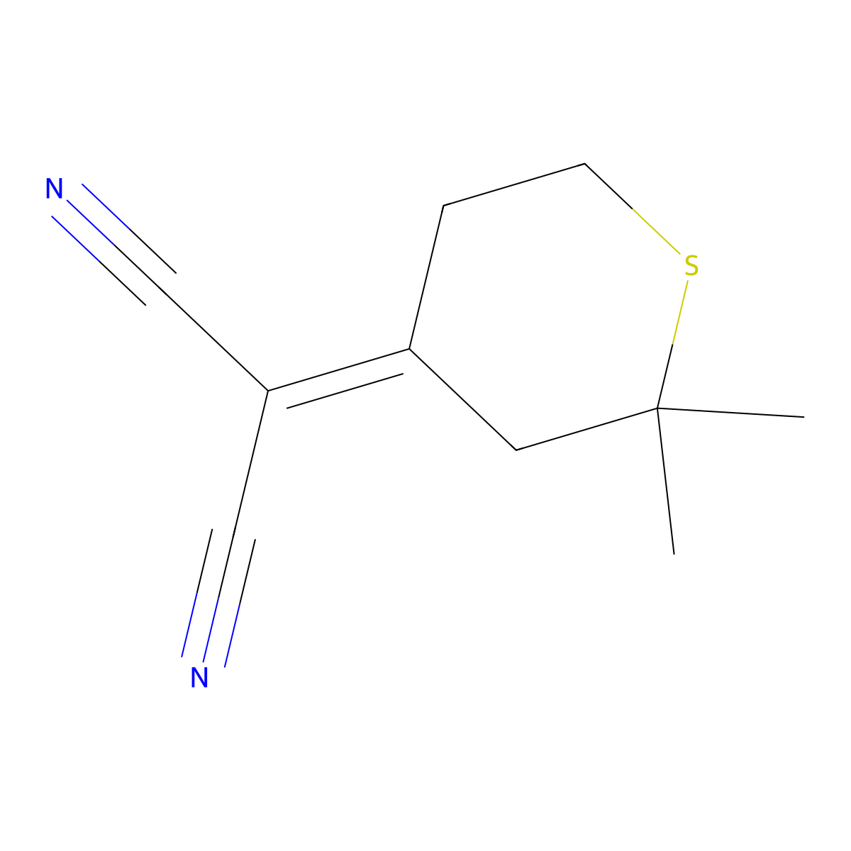 (2,2-dimethyltetrahydro-4H-thiopyran-4-ylidene)propanedinitrile molecular structure, CAS 65413-44-7