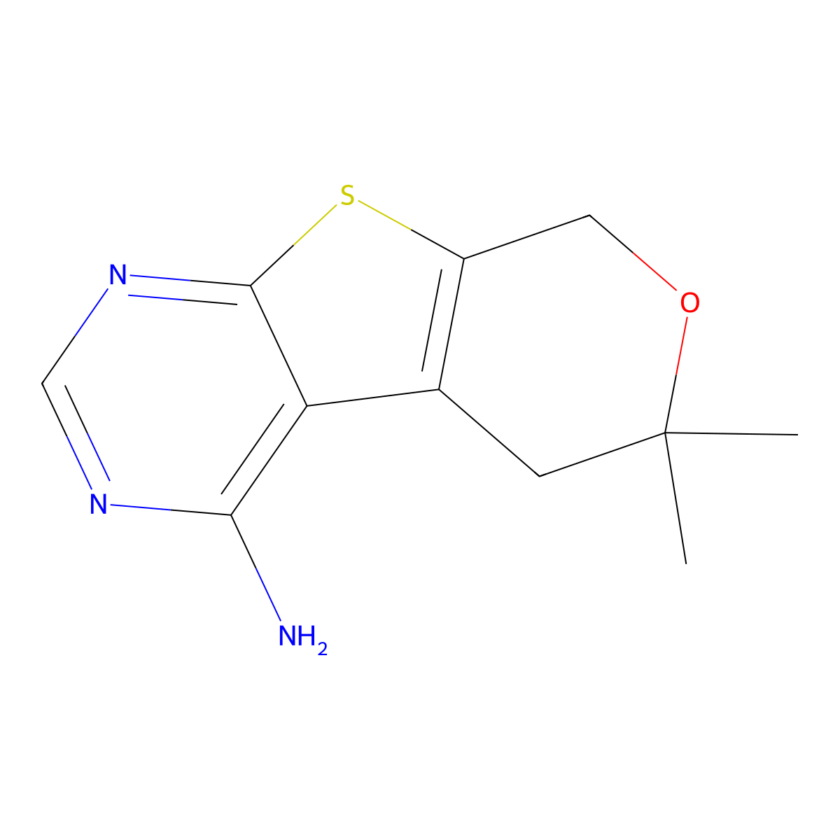 6,6-Dimethyl-5,8-dihydro-6H-7-oxa-9-thia-1,3-diaza-fluoren-4-ylamine molecular structure, CAS 65413-58-3