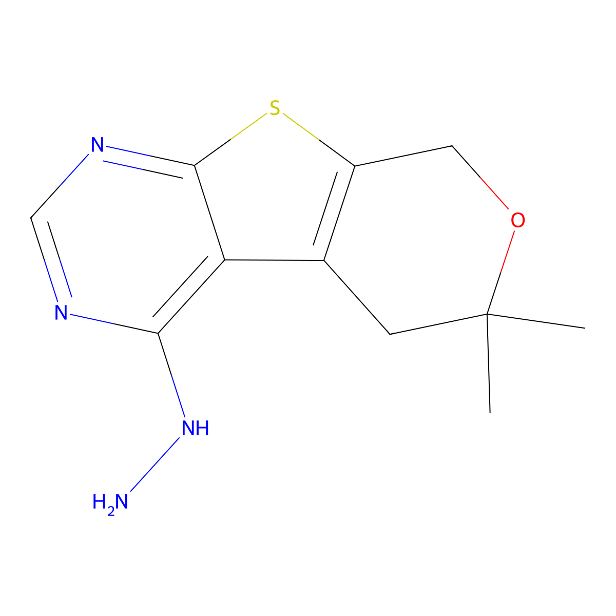 4-Hydrazinyl-5,8-dihydro-6,6-dimethyl-6H-pyrano(4',3':4,5)thieno(2,3-d)pyrimidine molecular structure, CAS 65413-59-4