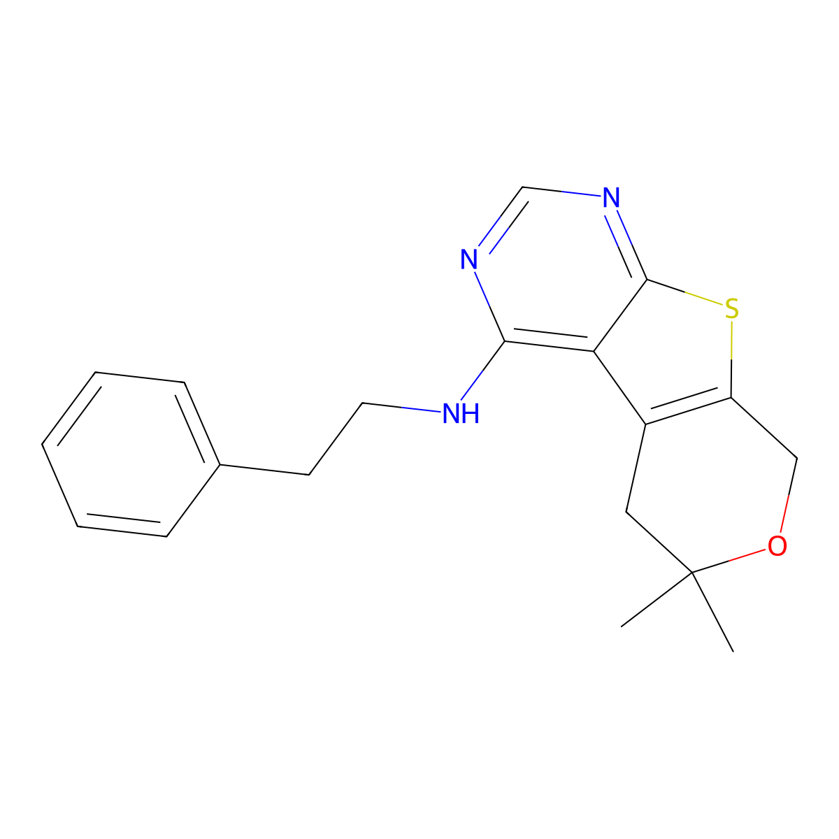 6,6-dimethyl-N-(2-phenylethyl)-5,8-dihydropyrano[4,5]thieno[1,2-c]pyrimidin-4-amine molecular structure, CAS 65413-64-1
