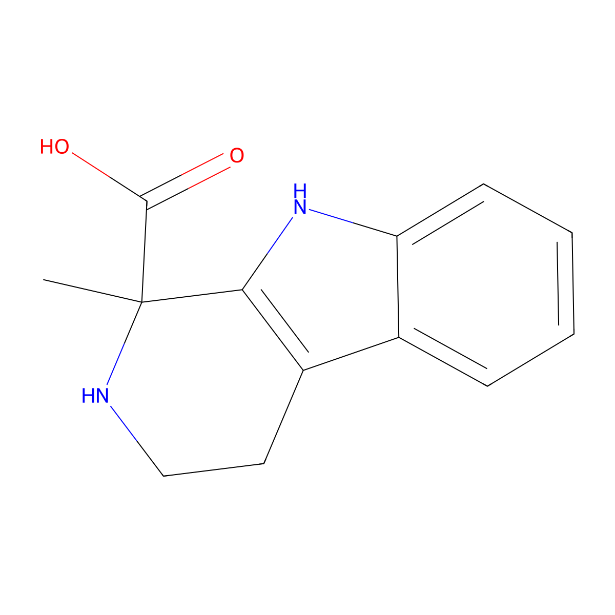 2,3,4,9-tetrahydro-1-methyl-1H-pyrido(3,4-b)indole-1-carboxylic acid molecular structure, CAS 6543-83-5