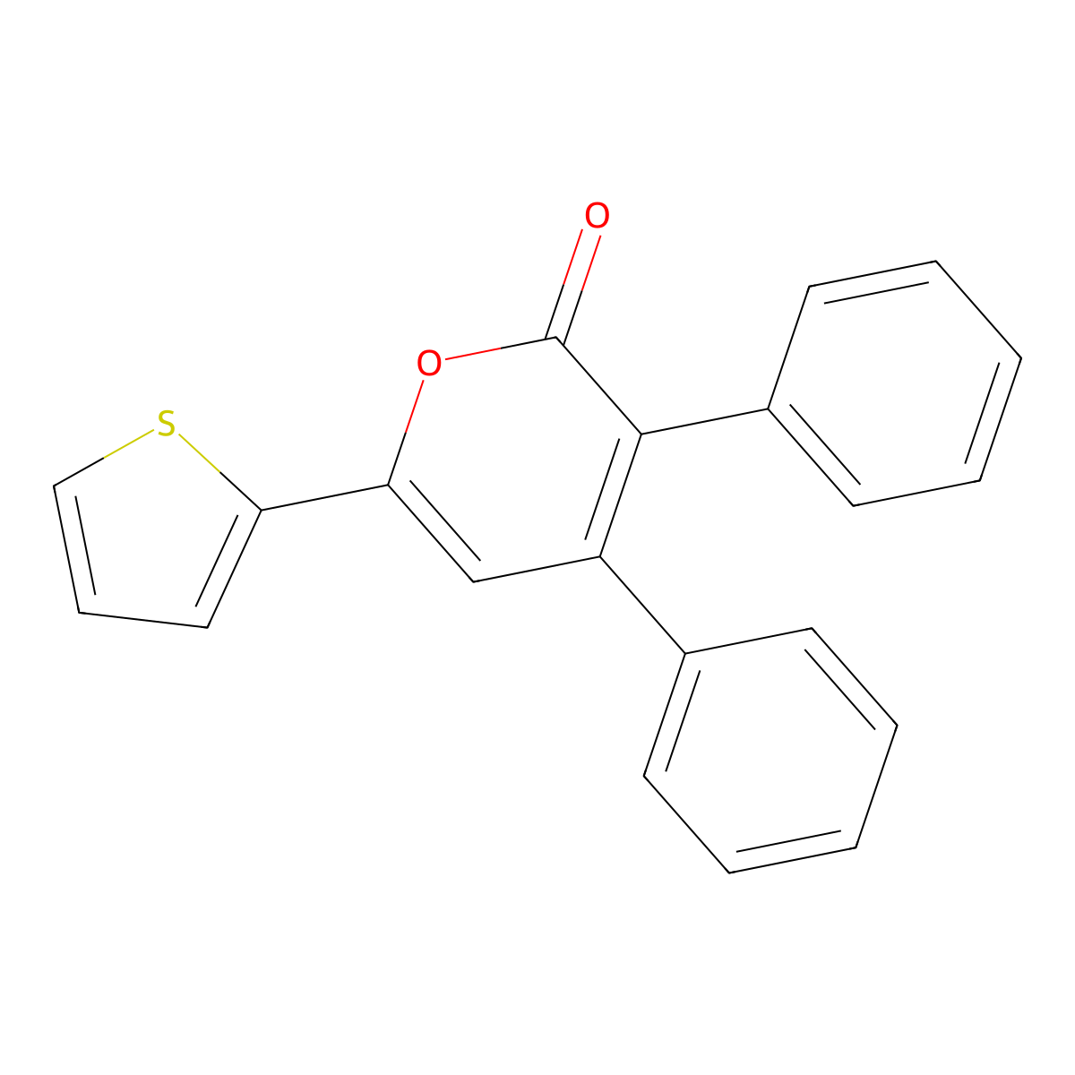 2H-Pyran-2-one, 3,4-diphenyl-6-(2-thienyl)- molecular structure, CAS 65439-00-1