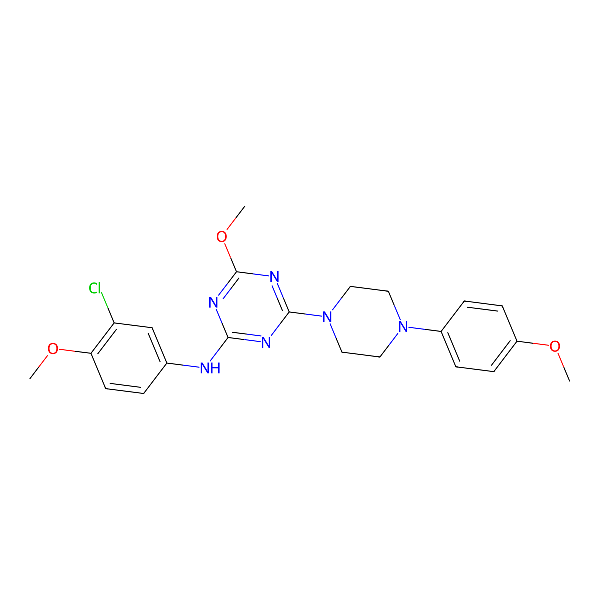 N-(3-chloro-4-methoxyphenyl)-4-methoxy-6-[4-(4-methoxyphenyl)piperazin-1-yl]-1,3,5-triazin-2-amine molecular structure, CAS 6544-38-3