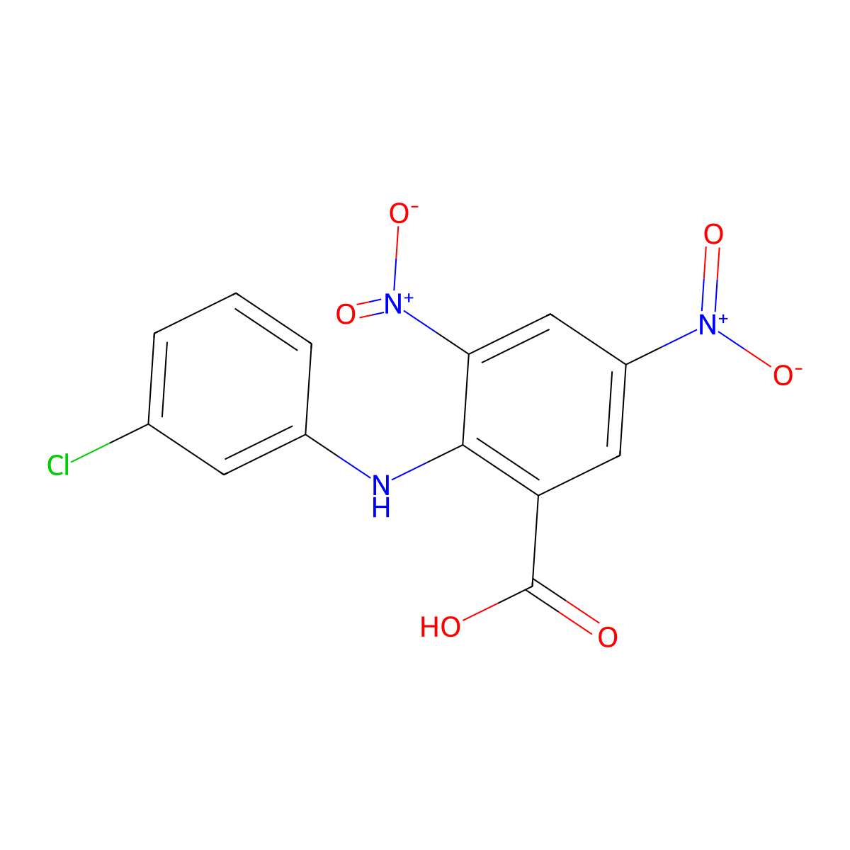 2-[(3-Chlorophenyl)amino]-3,5-dinitrobenzoic acid molecular structure, CAS 65462-61-5